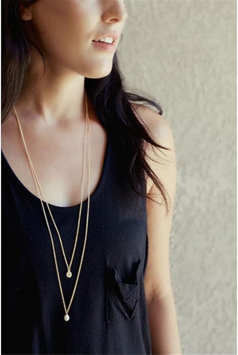 Long Layered Necklace Delicate Coin Pearl Pendant Necklace Gold Chain Jewelry for Women-Velvo Beauty