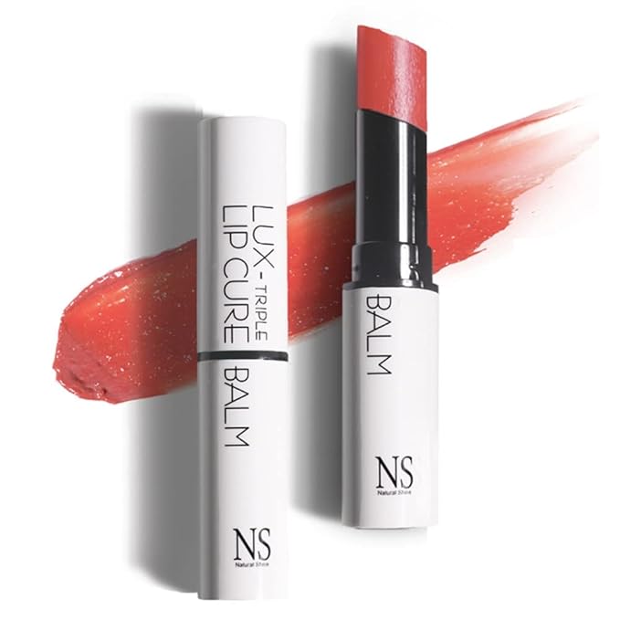 NATURAL SHINE NS BEAUTY Lux Triple Lip CURE Glossy Balm MUSE (Rose Coral) | tar-free, 100% natural ingredients, deep nourishing nighttime lip treatment care for dry and chapped lips (0.17 oz)-Velvo Beauty