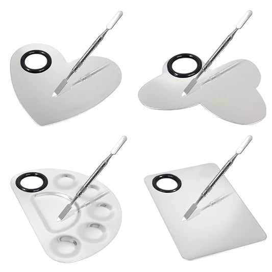 4 Pack Makeup Mixing Palette with Spatula, Stainless Steel Cosmetic Palette, Makeup Foundation Mixing Palette, Makeup Metal Mixing Tray for Makeup Nail Art Accessories-Velvo Beauty