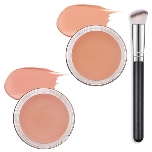 Kaely 2Pcs Pot Concealer Full Coverage Set,under Eye Brightener Concealer for Conceals Dark Circles,Waterproof Foundation Face Makeup Brush Kit,Color Correcting Concealer,05+06-Velvo Beauty