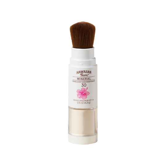 Hawaiian Tropic Mineral Powder Sunscreen Brush SPF 30 | Beach Essentials, Zinc Oxide Mineral Sunscreen Powder SPF, Face Sunblock Travel Size, Brush On Sun Screen Protector for Face and Body, 0.15oz-Velvo Beauty
