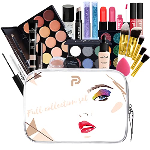 All-in-one Makeup Set Holiday Gift | Full Makeup Kit for Women Essential Starter Bundle Include Eyeshadow Palette Lipstick Blush Cream Concealer Face Powder Eyeliner Mascara Lipgloss Brush-Velvo Beauty