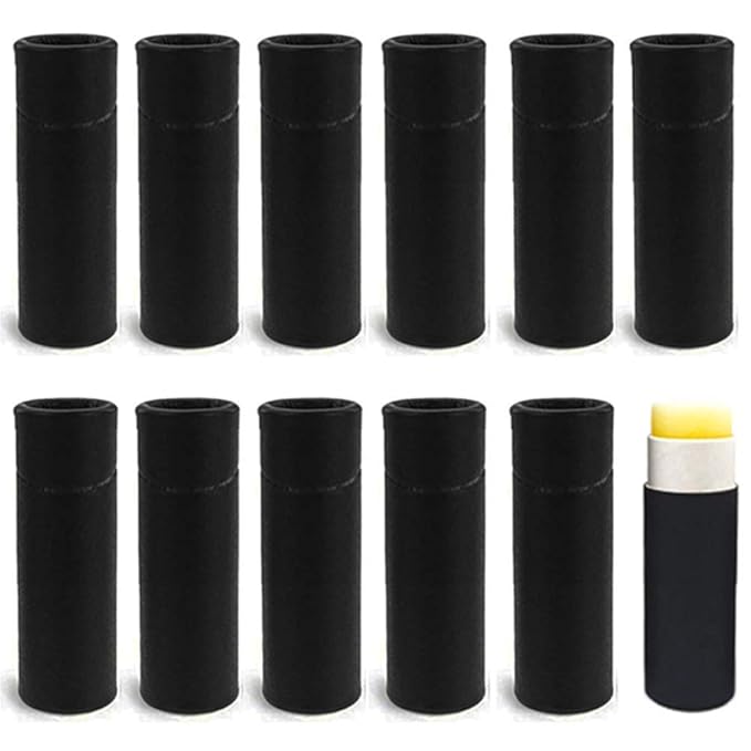 10 Pcs 1 Oz Paperboard Lip Balm Tubes Cardboard Krafts Paper Lipstick Tube Empty Lip Gloss Container Refillable Paper Round Solid Perfume Tube Chapstick Tube DIY Cosmetic Deodorant (Black)-Velvo Beauty