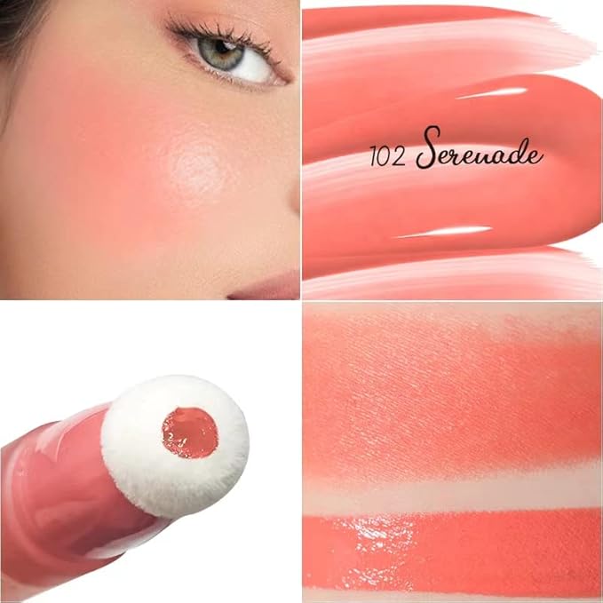 Blush Beauty Wand, Liquid Face Blush Contour Wand with Cushion Applicator, Smooth Cream Blush Wand Natural Matte Finish, Lightweight Blendable Blush Stick Makeup for Cheek,102 Coral-Velvo Beauty
