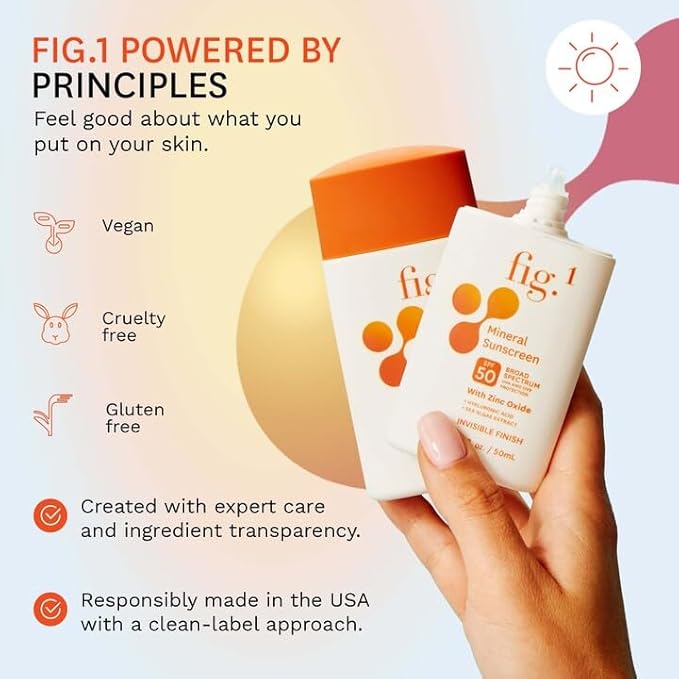 Fig.1 Mineral Sunscreen for Face SPF 50 | Zinc Oxide Face Sunscreen Moisturizer with Hyaluronic Acid & Antioxidant | Broad Spectrum Sun Protection –Fragrance-Free, Lightweight, Invisible Finish, 1.7oz-Velvo Beauty