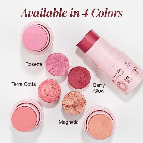 Mineral Fusion 3-in-1 Color Stick, Instant Color Pop and Blush for Cheeks, Creamy Lightweight Formula, Multi-Use Eye, Face, and Lip Makeup, Berry Glow-Velvo Beauty