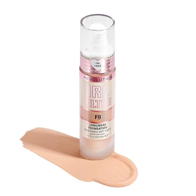 Revolution Beauty, IRL Filter Longwear Foundation, Soft & Breathable Formula, Medium to Full Coverage, Matte Finish, F9, 0.7 Fl. Oz-Velvo Beauty