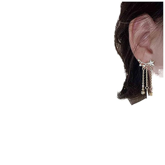Rhinestone Star Pearl Ear Climber Earrings Gold Rod Bar Dangle Earrings Boho Star Drop Earrings Long Tassel Earrings Jewelry for Women and Girls-Velvo Beauty