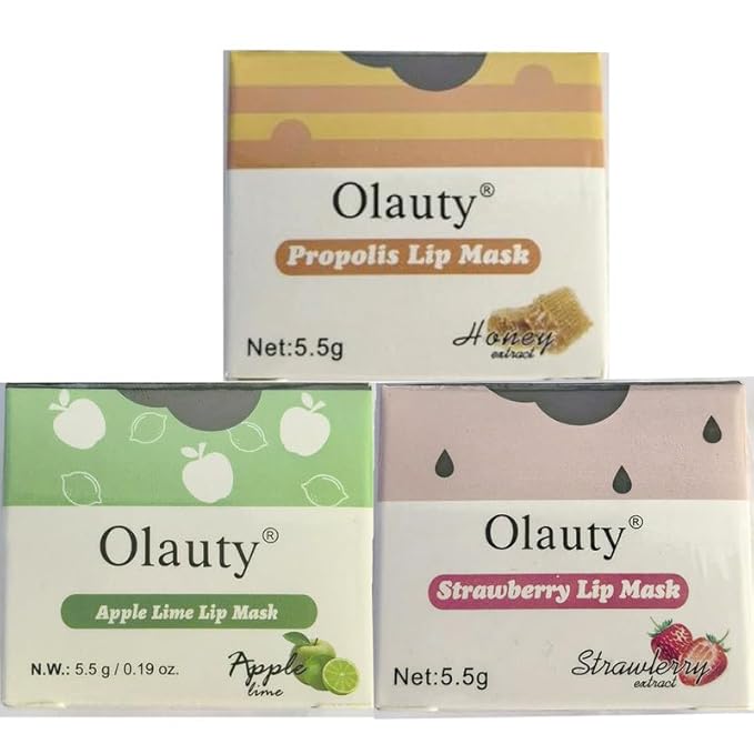 3PCS Bee Lip Balm Honey Pot,Honey&Apple Lime Lip Mask Overnight Moisturizing Lip Balm,Hydrating Prevention Dry and Cracked Reduces Lip Lines Lip Sleeping Mask (Honey+Strawberry+Apple Lime)-Velvo Beauty