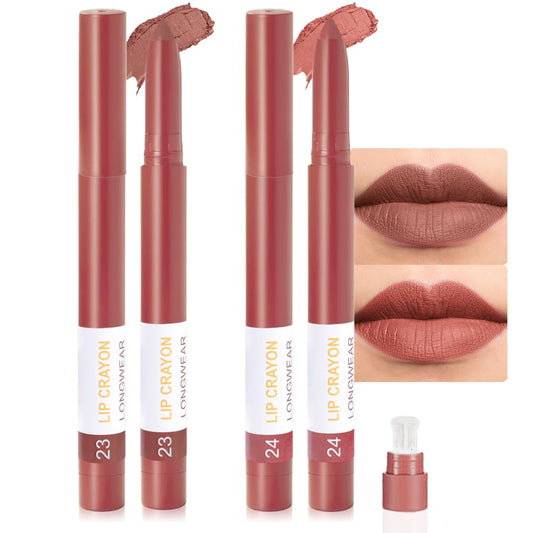 BINGBRUSH Matte Lip Crayon Set – Longwear, Waterproof, Velvet Finish, Built-in Sharpener, Smooth Lip Liner & Gloss (23#+24#, 2 Count (Pack of 1))-Velvo Beauty