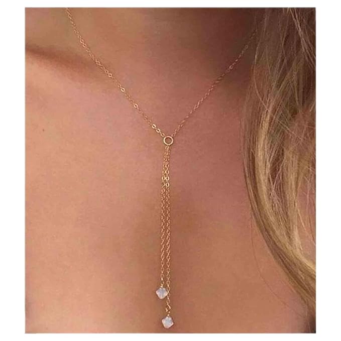 Boho Crystal Drop Necklace Gold Crystal Tassel Y Necklace Chain Vintage Long Drop Chain Necklace Minimalist Necklace Chain Jewelry for Women and Girls Gifts-Velvo Beauty