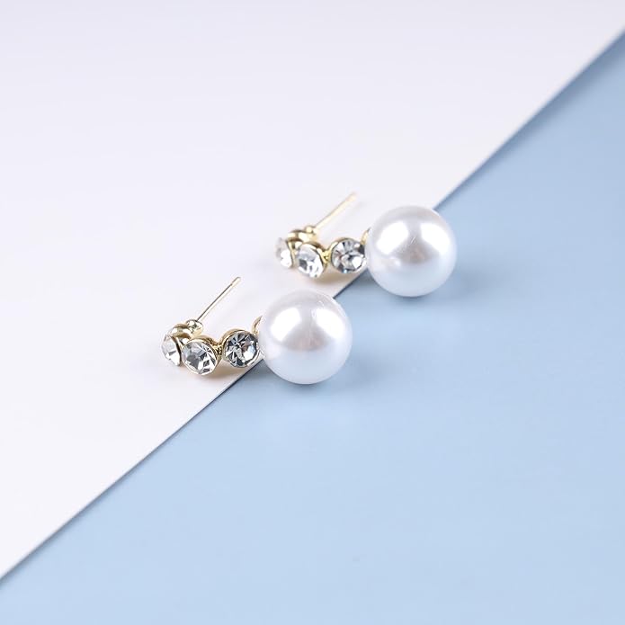 Vintage Rhinestone Pearl Drop Earrings Gold Pearl Dangle Earrings Crystal Stud Earrings Sparkly Cz Pearl Earrings Jewelry for Women-Velvo Beauty