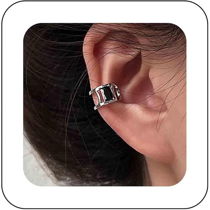 Vintage Crystal Ear Cuff Earrings Black Onyx Cuff Earrings Rhinestone Cartilage Earrings Silver Open Cuff Wrap Earrings Jewelry for Women-Velvo Beauty