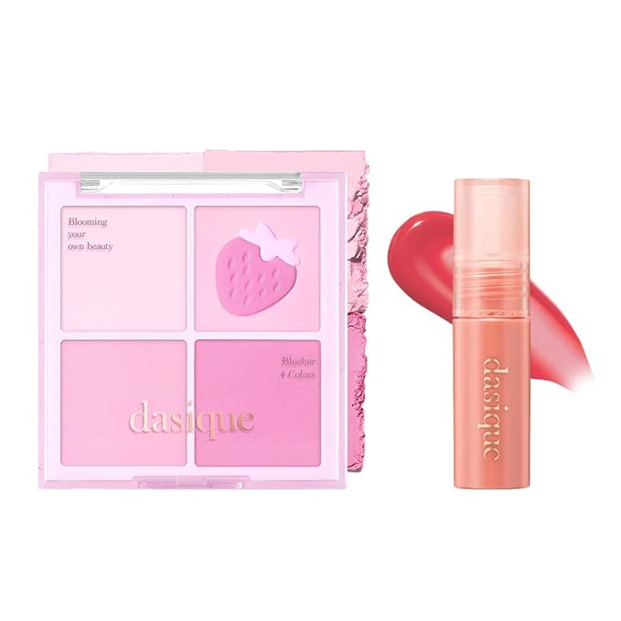 Dasique Blending Mood Cheek Special Edition #06 Berry Smoothie with FREE Juicy Dewy Tint Mini #06 Rose Apple | 4 Blendable Shades in Lightweight Smooth Powder | Korean Makeup-Velvo Beauty