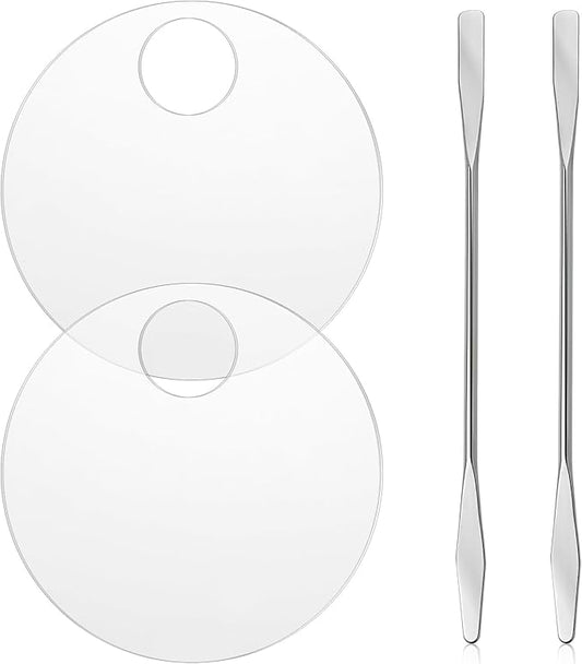 2PCS Makeup Mixing Palette with 2PCS Metal Spatula, Mixing Pigment Palette, Round White Clear Foundation Palette for Make up Eyeshadow Liquid Foundation Cosmetic Nail-Art Pigment Mixing Color-Velvo Beauty