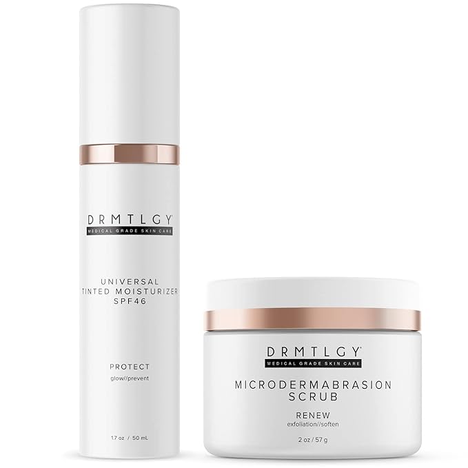 DRMTLGY Universal Tinted Moisturizer with SPF 46 & Microdermabrasion Facial Scrub Set - Universal Tinted SPF & Face Exfoliator 2 Pack-Velvo Beauty