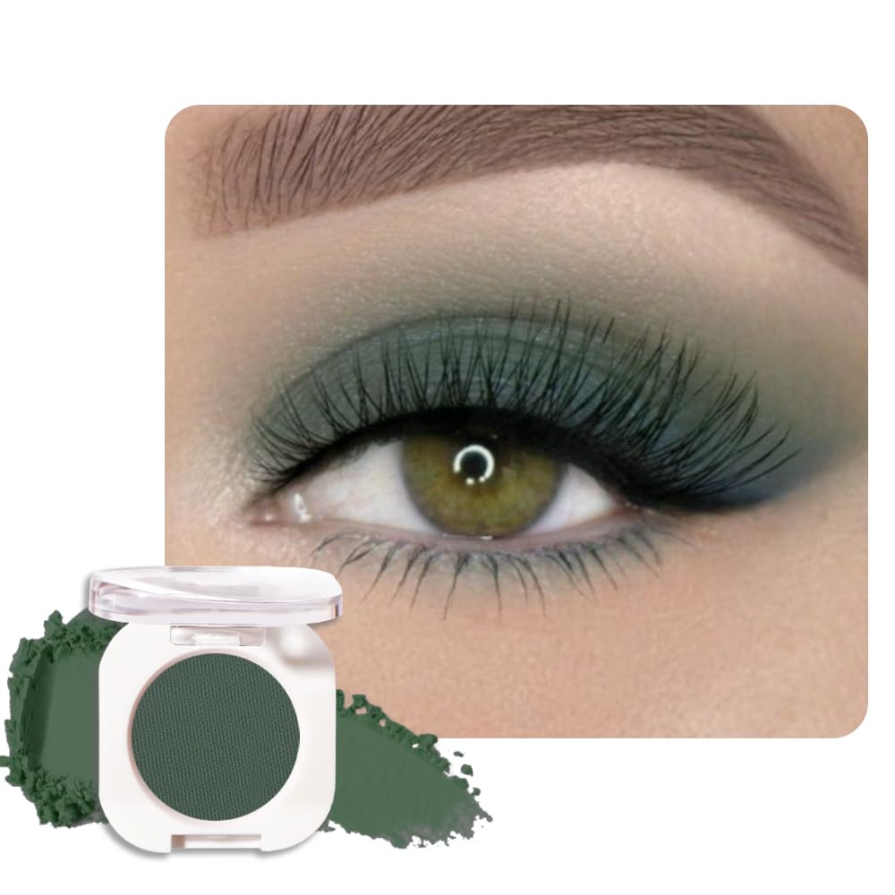 Single Matte Eye Shadow Palette Makeup, Forest Green Matte Eyeshadow for Women Halloween Birthday Party Wear, Monochrome Eye Shadow Makeup, Pigmented Waterproof Sombras Para Ojos, 16-Velvo Beauty