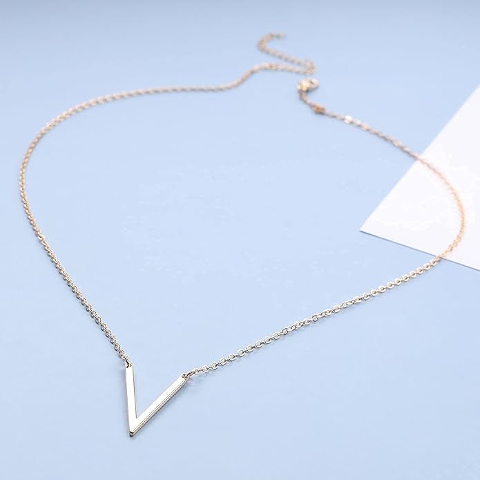 Letter V Pendant Necklace Monogram Necklace Choker Minimalist Initial V Necklace Simple Everyday Necklace Chain Jewelry for Women-Velvo Beauty