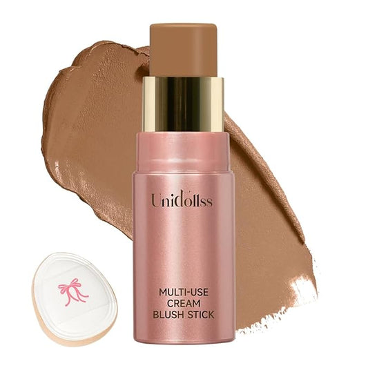 Multi-Use Makeup Cream Blush Stick, Unidollss 3-in-1 Buildable Contour Bronzer Blush Stick, Hydrating formula, All day wear, Easy Application with Thumb Puff Included (05 SUNSHINE)-Velvo Beauty