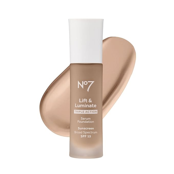 No7 Lift & Luminate Triple Action Serum Foundation - Calico - Liquid Foundation Makeup with SPF 15 for Dewy, Glowy Base - Radiant Serum Foundation for Mature Skin (30ml)-Velvo Beauty