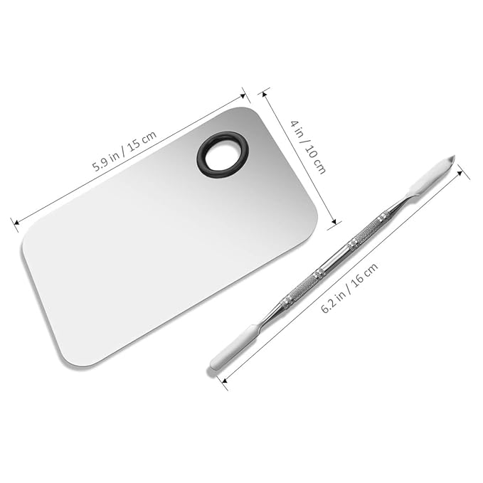Makeup Palette, Stainless Steel Cosmetic Makeup Palette Professional Cosmetic Mixing Makeup Palette with Spatula Tool 6x4-Velvo Beauty