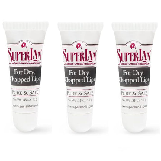 Organic Lanolin Lip Balm For Dry, Cracked, Chapped Lips By Superlan - Natural Lip Moisturizer With Ultra-Pure Medical Grade Lanolin & Jojoba Oil- Kosher Chapstick for Men Women & Children, (3 Pack)-Velvo Beauty