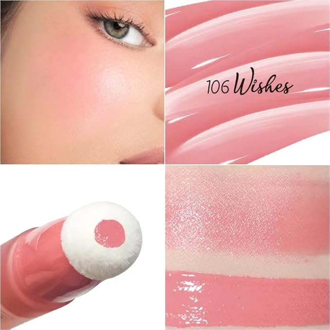 Blush Beauty Wand, Liquid Blush Contour Wand with Cushion Applicator, Smooth Cream Blush Wand Natural Matte Finish, Lightweight Blendable Blush Stick Makeup for Cheek,106 Peach Pink-Velvo Beauty