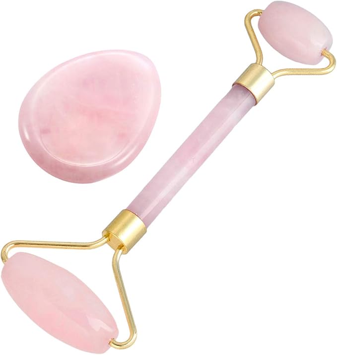 mookaitedecor Rose Quartz Roller Massager Tool & Thumb Worry Stone for Crystal Healing Reiki Stress Relief-Velvo Beauty