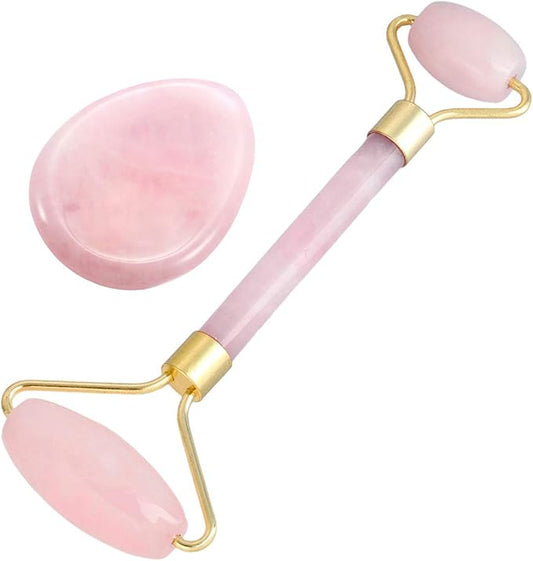 mookaitedecor Rose Quartz Roller Massager Tool & Thumb Worry Stone for Crystal Healing Reiki Stress Relief-Velvo Beauty
