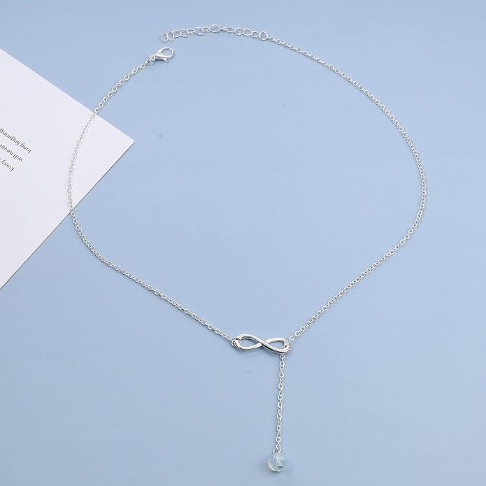 Boho Crystal Infinity Necklace Gold Y Necklace Minimalist Crystal Y Lariat Necklace Chain Jewelry for Women and Girls-Velvo Beauty