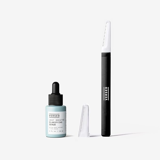 Versed Skin Reset Holiday Kit - Complexion Reset System - Contains Pore Refining Just Breathe Clarifying Serum & Dermaplaning Tool for Peach Fuzz + Facial Exfoliation (2 Pieces)-Velvo Beauty