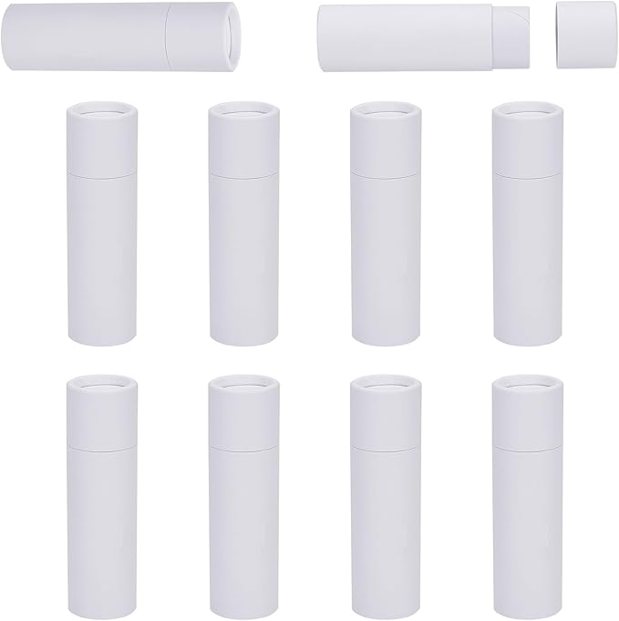 NICENEEDED 10 Pcs Paperboard Lip Balm Tubes, 0.6 Oz Kraft Paper Lipstick Tube, Cardboard Empty Deodorant Container Solid Perfume Tube Cosmetic Box for DIY Chapstick Deodorant Crayon-Velvo Beauty