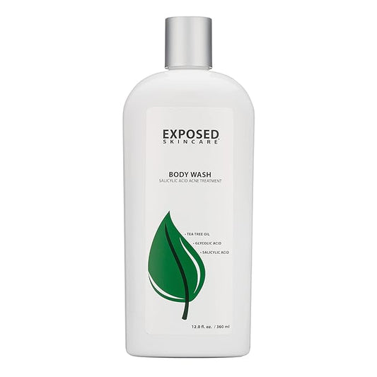 Exposed Skin Care Body Wash - Back and Body Acne Wash with Salicylic Acid and Tea Tree Oil – Exfoliating Bacne Treatment for Clearer, Healthier Skin – Body Cleanser for All Skin Types (12 fl oz)-Velvo Beauty