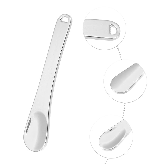 VOCOSTE 4 Pcs Makeup Spatula Mini Spoon, Eye Cream Massage Sticks Beauty Scoop, for Facial Cosmetic Face Cream, Zinc Alloy 2.32"x0.46", Silver Tone-Velvo Beauty