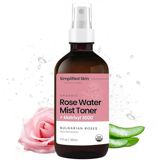 Rose Water Spray for Face with Matrixyl 3000 - Organic Rosewater Face Mist with Aloe Vera & Hyaluronic Acid - Hydrating, Reduces Fine Lines, Boosts Collagen Production, & Soothes Skin - 4 Fl Oz-Velvo Beauty