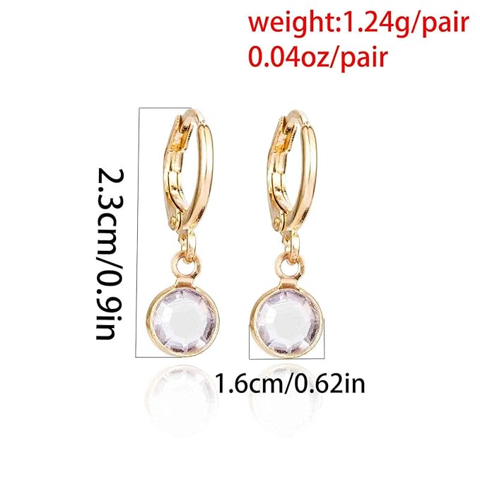Round Bezel Dangle Earrings Gold Crystal Quartz Earrings Faceted Gemstone Earrings Tiny Circular Leverback Earrings Jewelry for Women and Girls-Velvo Beauty
