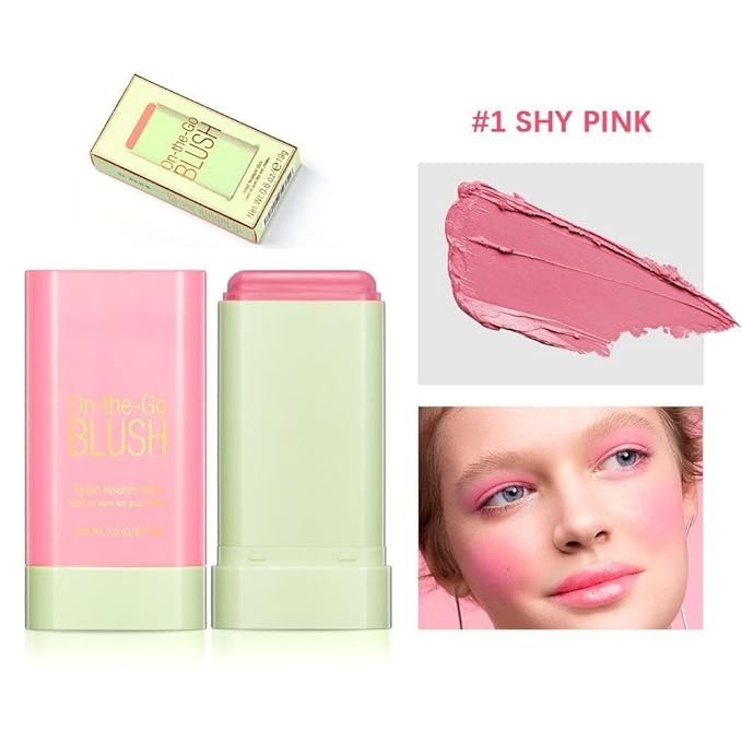 On-the-Go Makeup Blush Stick Tinted Moisture Stick, Shadow Lips Cheek Blusher Creamy Makeup Long Lasting Natural Nude Makeup for All Skin (pink)-Velvo Beauty