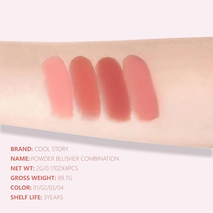 Blush for Cheeks Professional Makeup Palette, Comes with 4 Separate Powder Palette,Blendable and Fade-Resistant for Eyes,Lips & Cheeks Long-Wear Matte Finish,Color-Coral Nude Pink Red Comes with Brush-Velvo Beauty