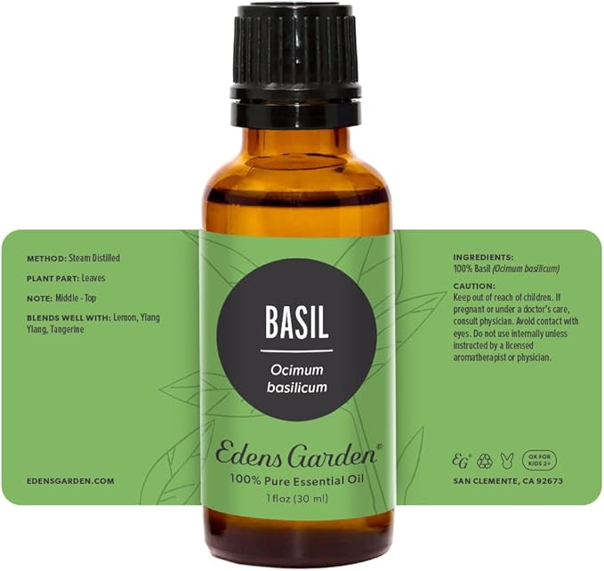 Edens Garden Basil Essential Oil- 100% Pure Premium Grade, Undiluted, Natural, Therapeutic, Aromatherapy, The Best for Diffuser, Skin, Candle, Laundry 30 ml (1 fl oz)-Velvo Beauty