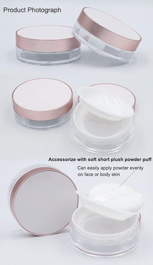 AKOAK Capacity 15ml(0.5 oz) No Leaks Empty Reusable Plastic Loose Powder Compact Container DIY Makeup Powder Case with Sponge Powder Puff, Elasticated Net Sifter and Threaded Screw Lid (White)-Velvo Beauty