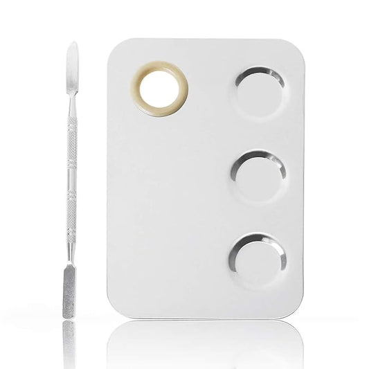 Makeup Mixing Palette, 6x4inch Stainless Steel Makeup Palette 3-well Nail-art Cosmetic Artist Mixing Palette with Makeup Spatula, Stocking Stuffers Christmas Gifts for Women-Velvo Beauty