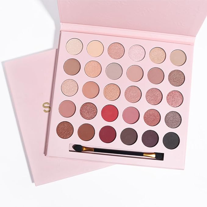 30 Colors Nude Champagne Gold Matte Shimmer Eyeshadow Palette with Brush for Eye Makeup,High Pigmented Pink Purple Brown Eye Shadow Primers Powder Palet de sombras de ojos-Big30-Velvo Beauty