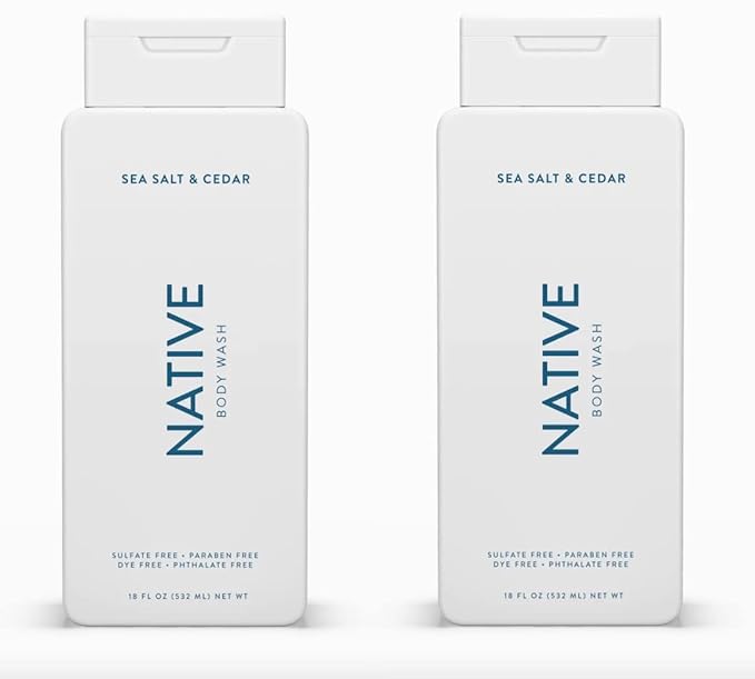 Native Body Wash Contains Naturally Derived Ingredients | For Women & Men, Sulfate, Paraben, & Dye Free Leaving Skin Soft and Hydrating | Sea Salt & Cedar 18 oz - 2 Pk-Velvo Beauty