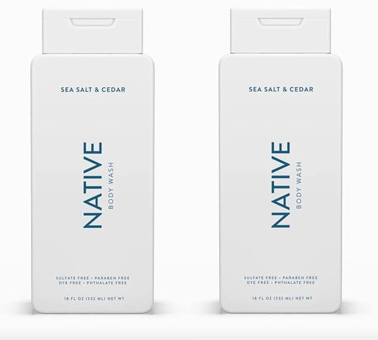 Native Body Wash Contains Naturally Derived Ingredients | For Women & Men, Sulfate, Paraben, & Dye Free Leaving Skin Soft and Hydrating | Sea Salt & Cedar 18 oz - 2 Pk-Velvo Beauty