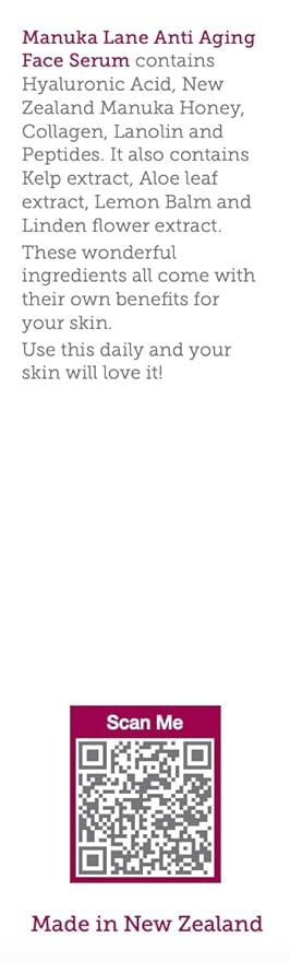 Manuka Honey Face Serum with Collagen, Hyaluronic Acid, & Pure Honey, by Manuka Lane-Velvo Beauty