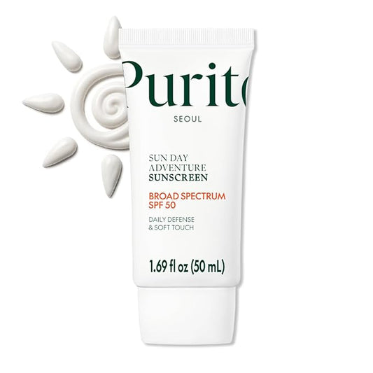 PURITO Sun Day Adventure Korean Sunscreen Smoothest and Lightest Texture Broad Spectrum SPF 50 UVA & UVB Protection No White Cast Oil Free For All Skin Types Vegan Daily Skin Care 50ml, 1.69 fl.oz-Velvo Beauty