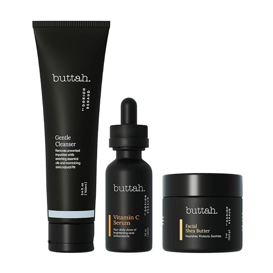 Buttah Skin by Dorion Renaud Complete Melanin-Rich Skin Care Kit | Shea Butter, Vitamin C Serum, Facial Cleanser | Organic & Natural | Black-Owned-Velvo Beauty
