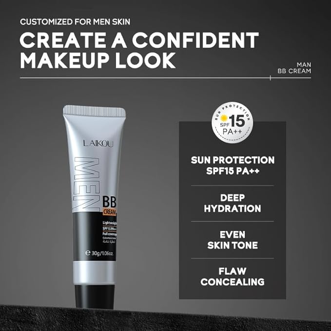 AKARY Hydrating Men BB Cream SPF 15 PA++, Full-Coverage Foundation&Concealer, Mens Face Moisturizer Cream Evens Skin Tone, Oil Control and Cover Flaws, Natural Finish for All Skin Types, Natural 240-Velvo Beauty