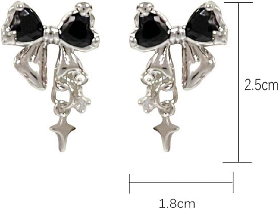 Vintage Crystal Bow Earrings Black Onyx Stud Earrings Silver Tiny Cross Drop Earrings Sparkly Cz Rhinestone Bow Earrings Jewelry for Women-Velvo Beauty