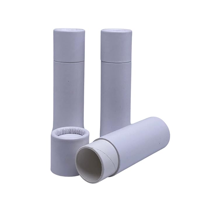GreenWay 0.3oz / 8.5g Kraft Paperboard Lip Balm Tubes with Lids - 25 Pack Lip Gloss Tubes Refillable DIY Cosmetic Containers - Lip Balm Containers Chapstick Tubes Empty Holder Tubes - White-Velvo Beauty